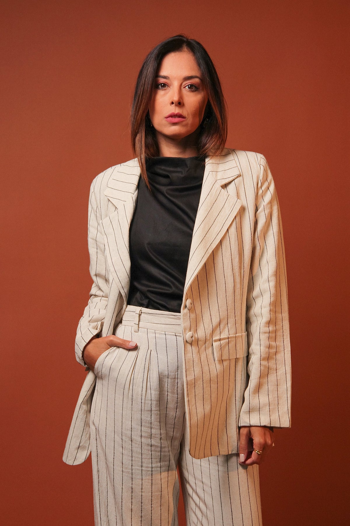 Conjunto Gardênia & Cassis - Linho Striped